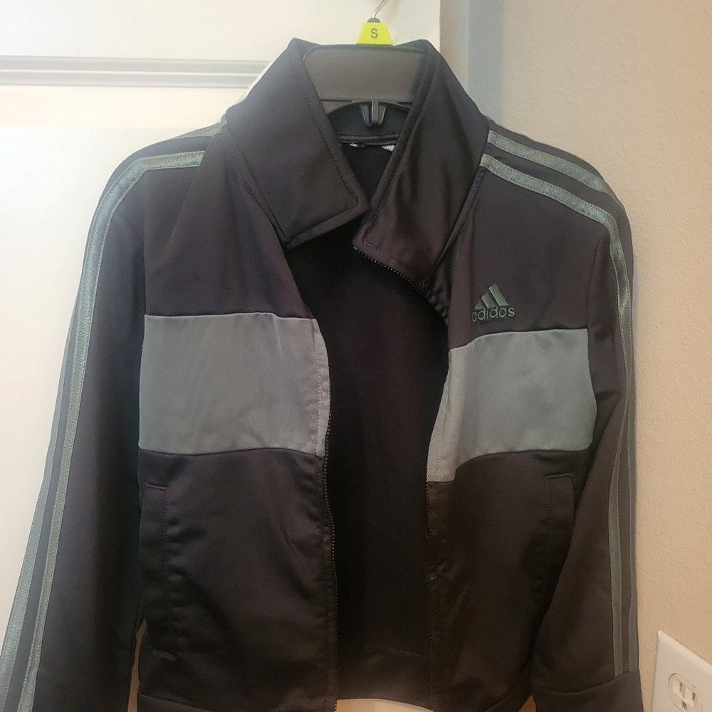 Adidas Black and Gray Bomber Jacket with Signature Stripes